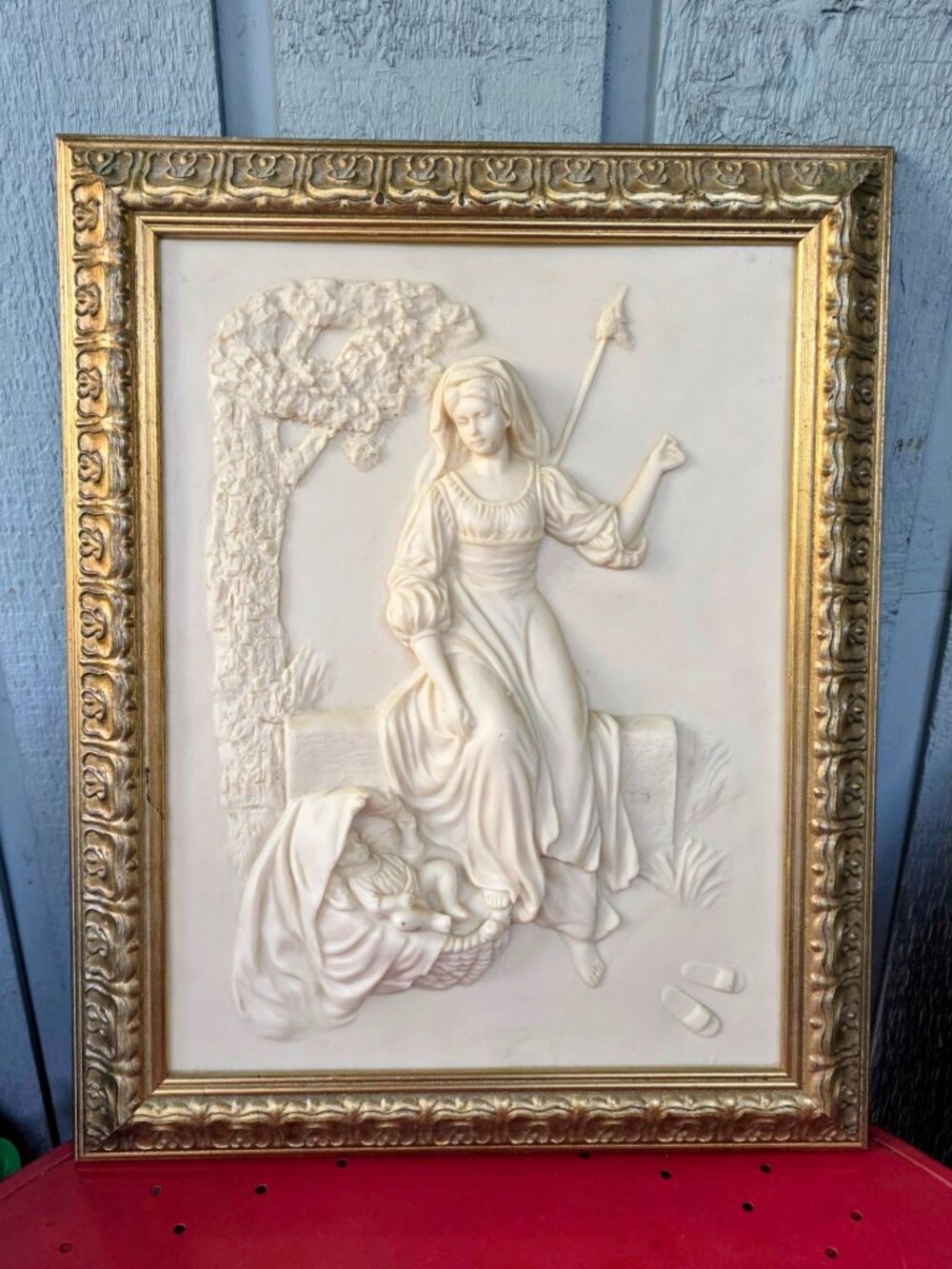 Classical Lady Bas Relief Wall Plaque Ornate Gilt Frame